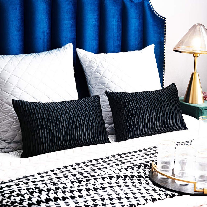 DEZENE Black Striped Decorative Pillow Covers: 2 Pack 12x20 Inch Original Velvet Rectangular Throw Pillow Cases for Farmhouse Couch - Image 5